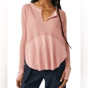 Free People Pink Layered V-Neck Long Sleeve Top